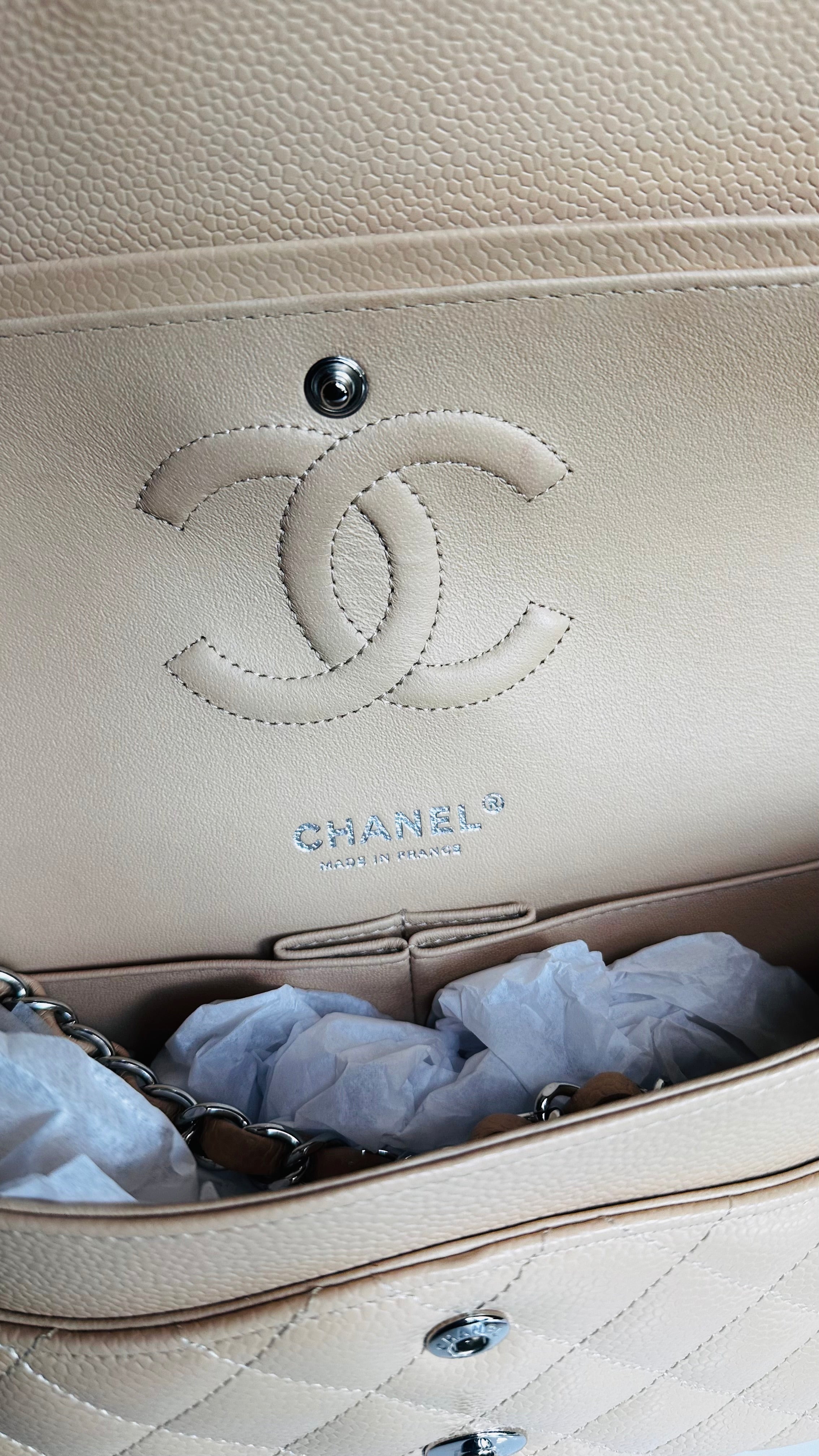 2022 Chanel Medium Classic Flap Beige Clair Caviar SHW
