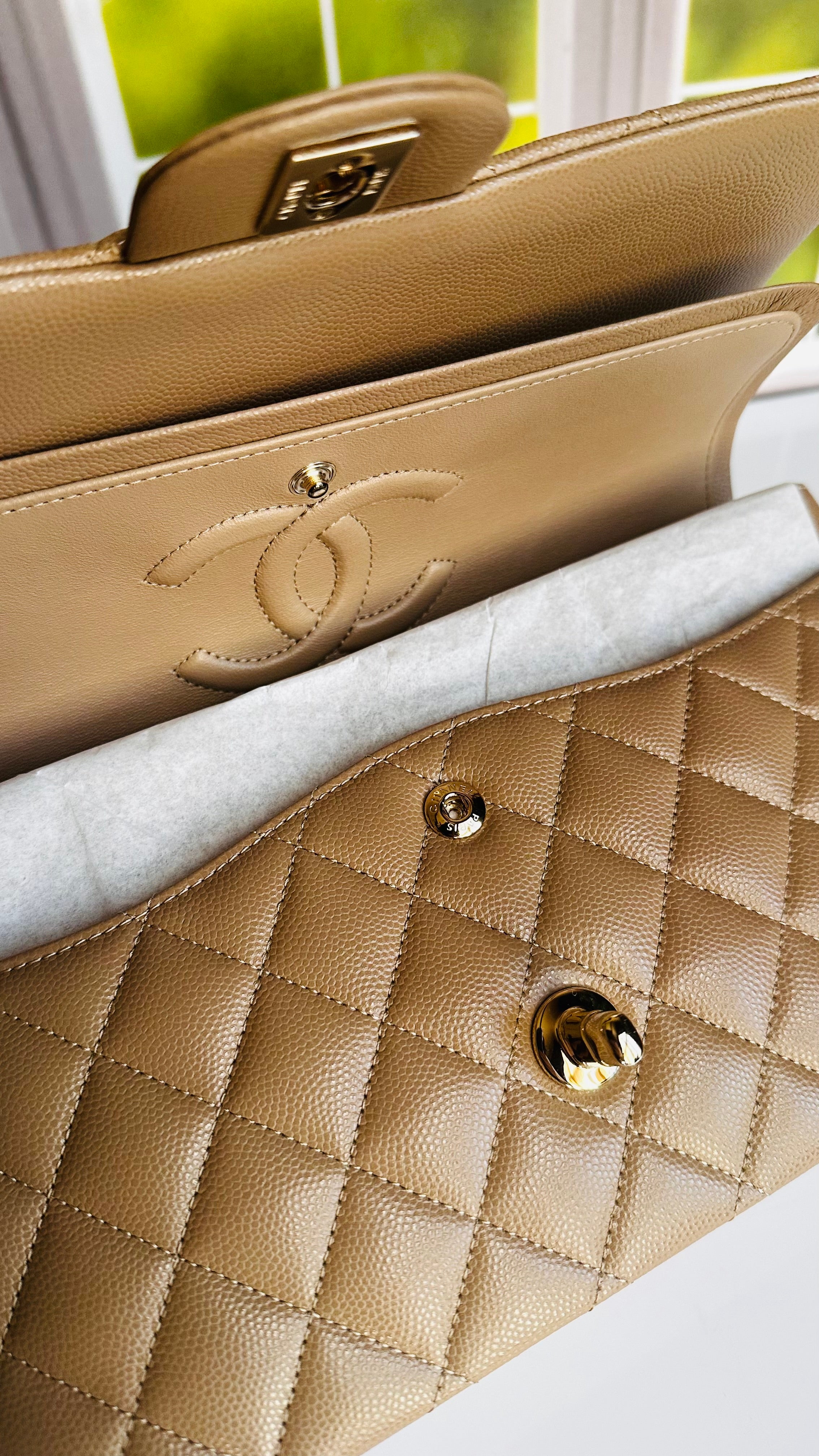 Like New 22A Chanel Timeless Classic Flap Dark Beige Caviar LGHW
