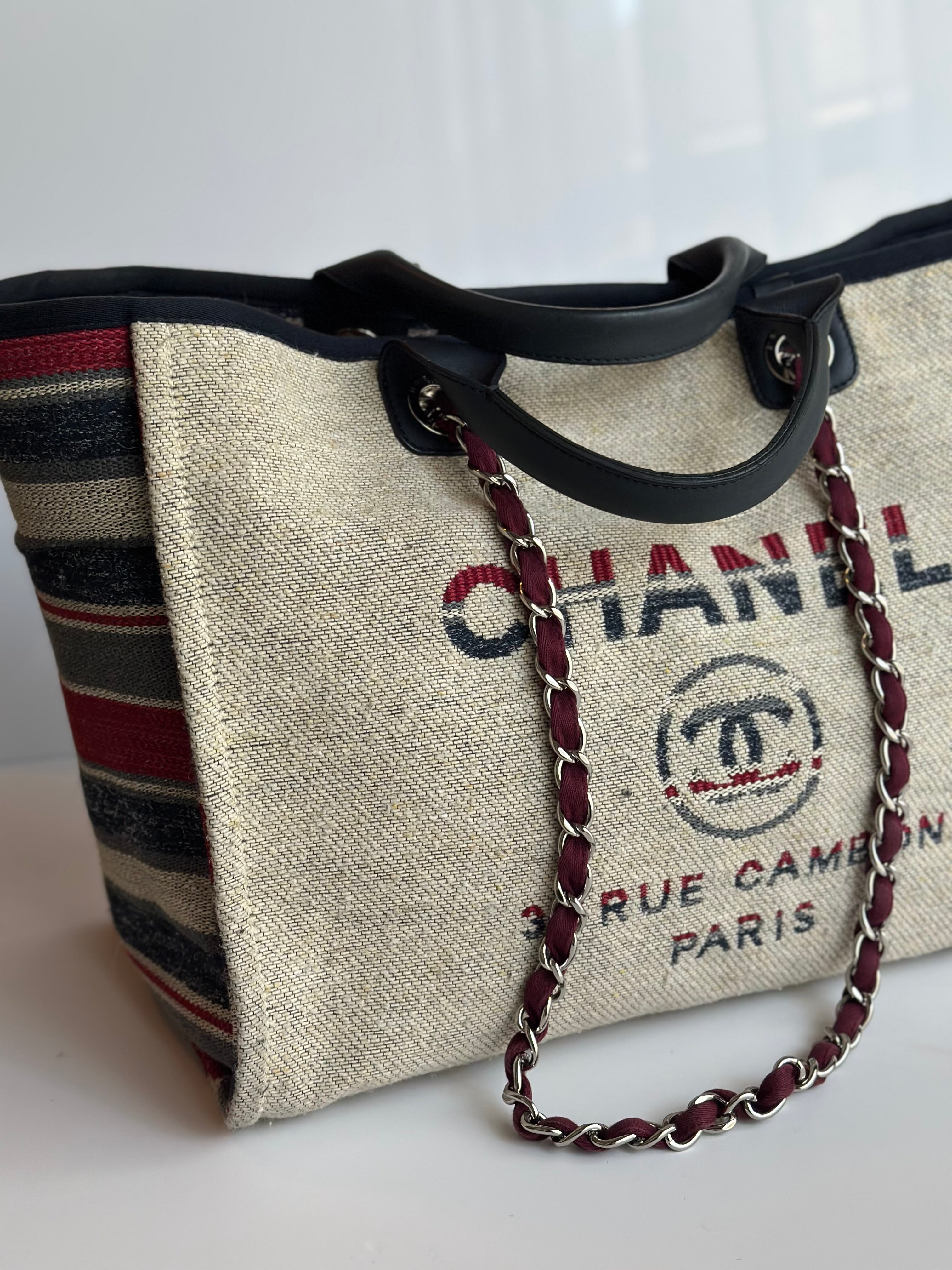 18A Chanel Large Deauville Shopping Tote Beige Toile & Calfskin