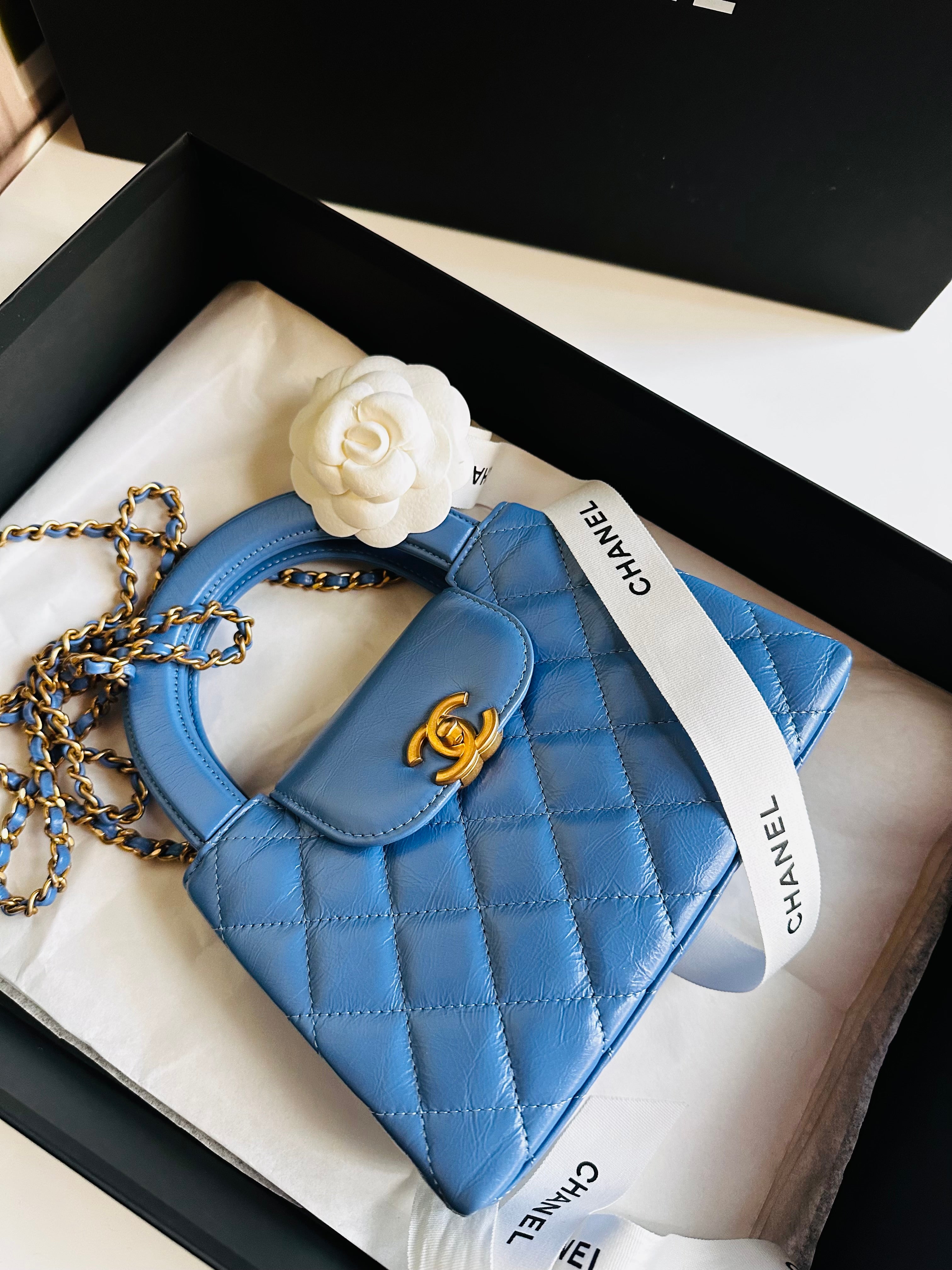 2025 Chanel Nano Kelly Shopper Aged Blue Calfskin GHW