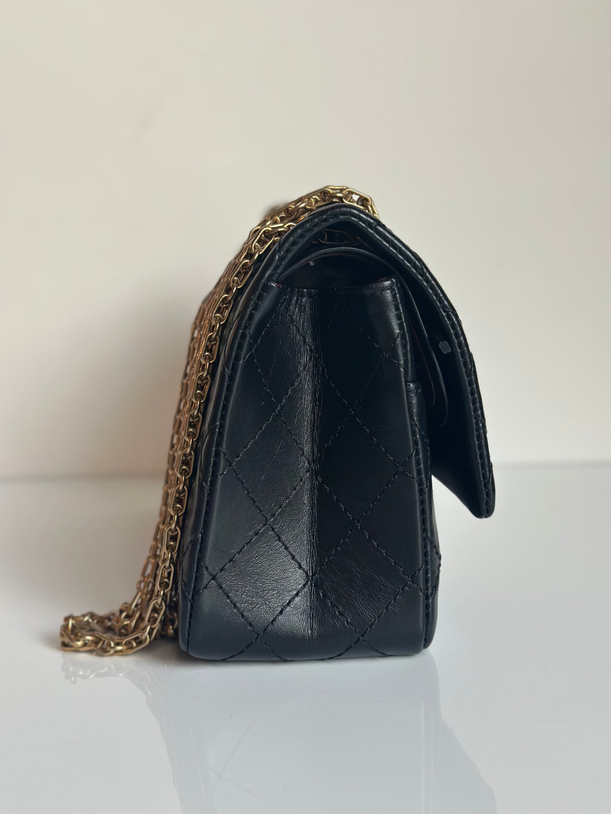 Chanel 2.55 Reissue Double Flap Black Aged Calfskin GHW Size 225