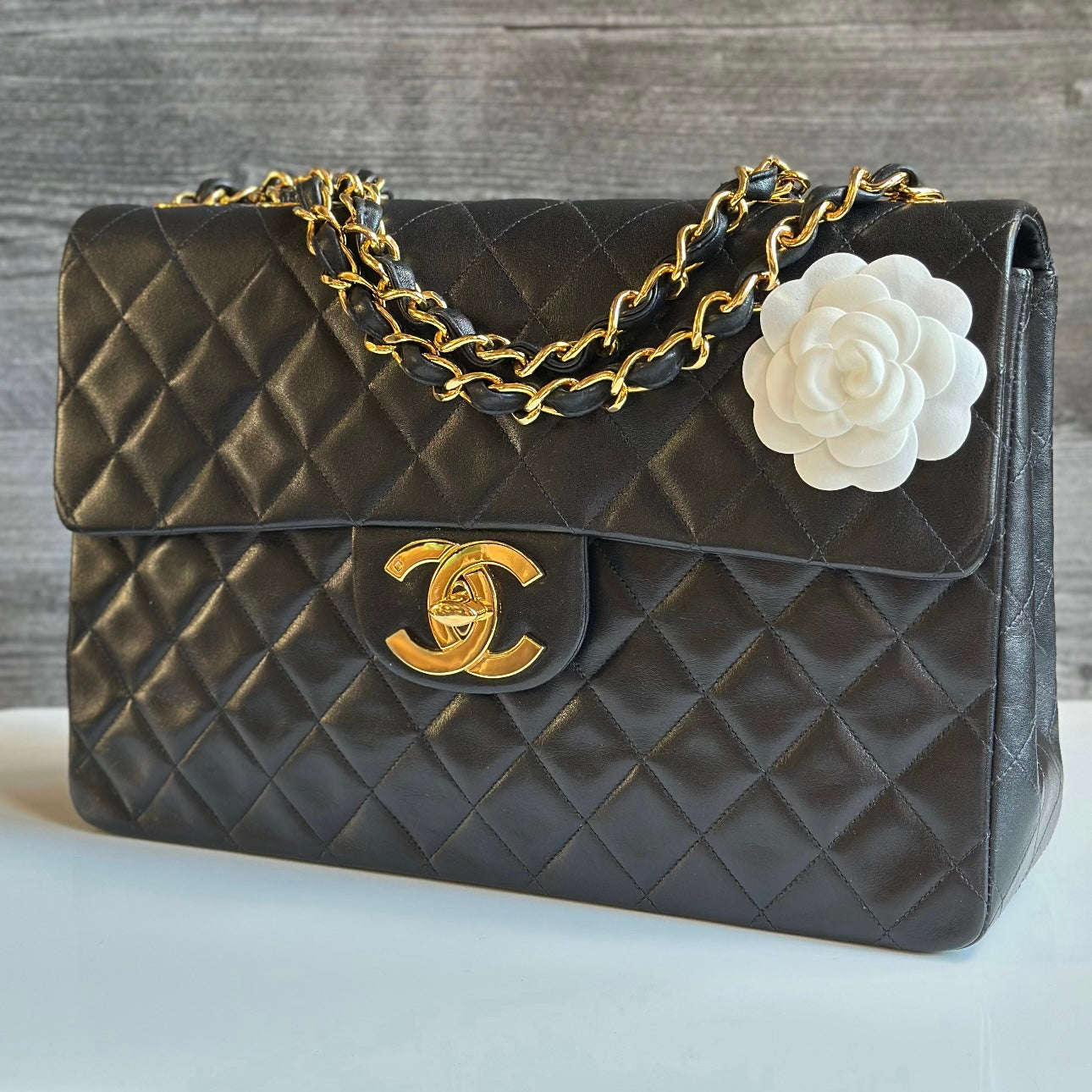 Chanel Vintage Maxi Flap Black Calfskin 24K Gold Plated Hardware