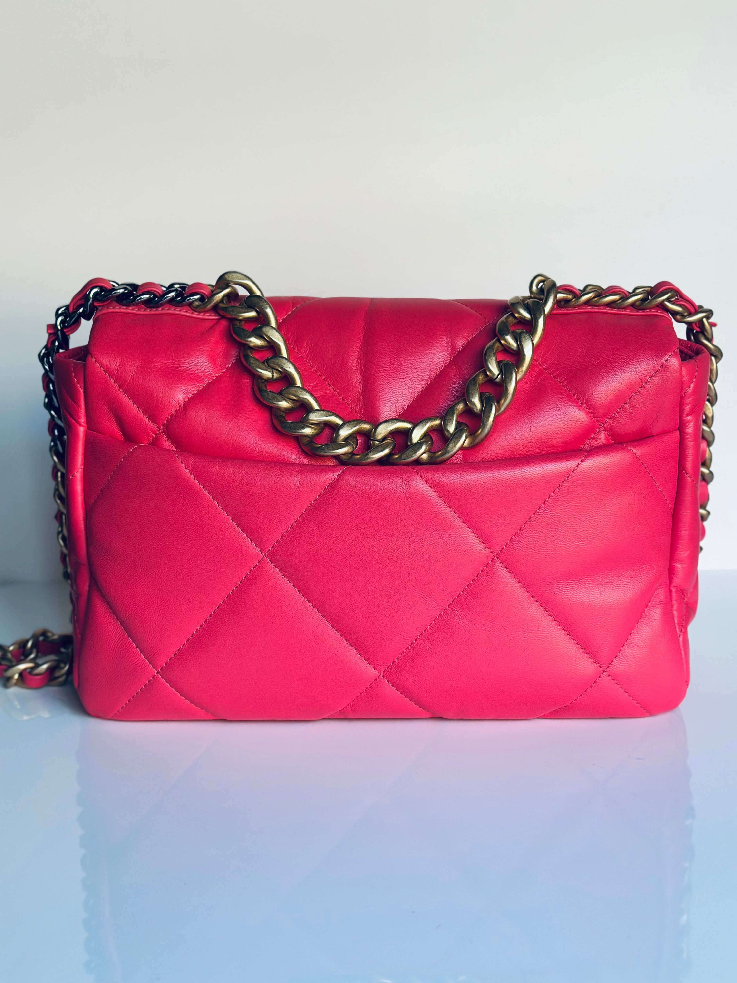 2020 Chanel 19 Large Flap Dark Pink Goatskin Trio-Mix Finish Hardware