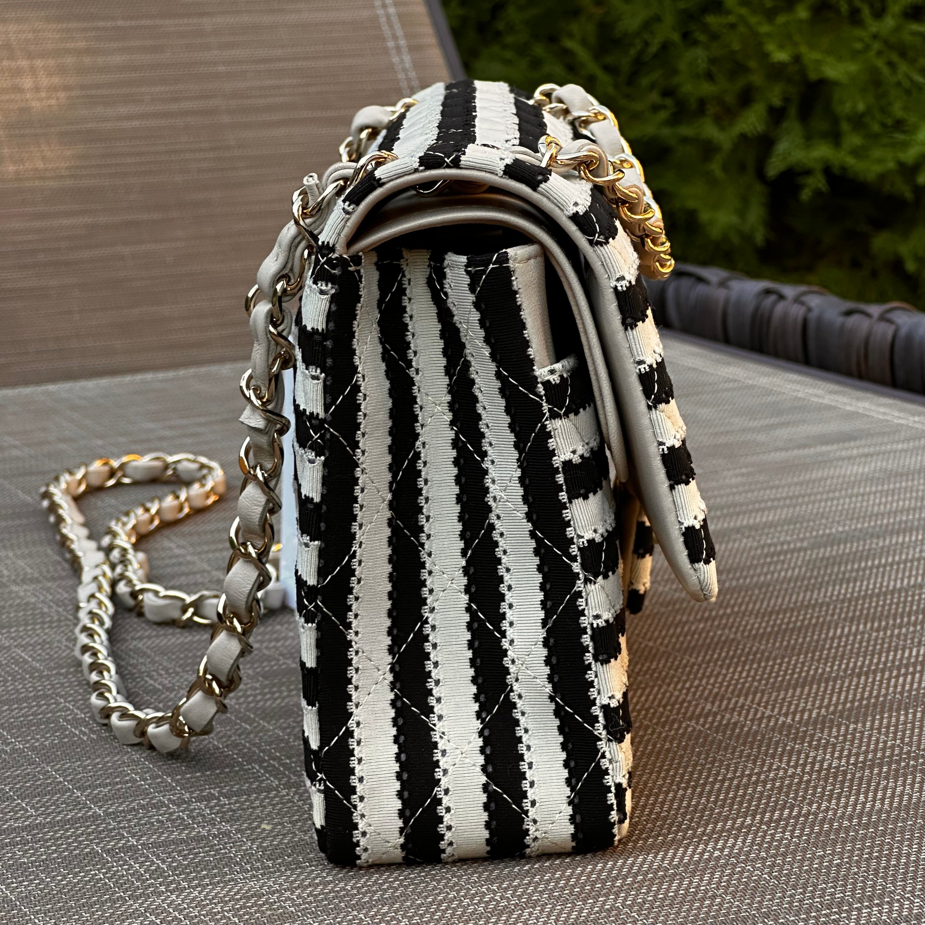 2014 Chanel Medium Flap Beige & Black Jersey LGHW