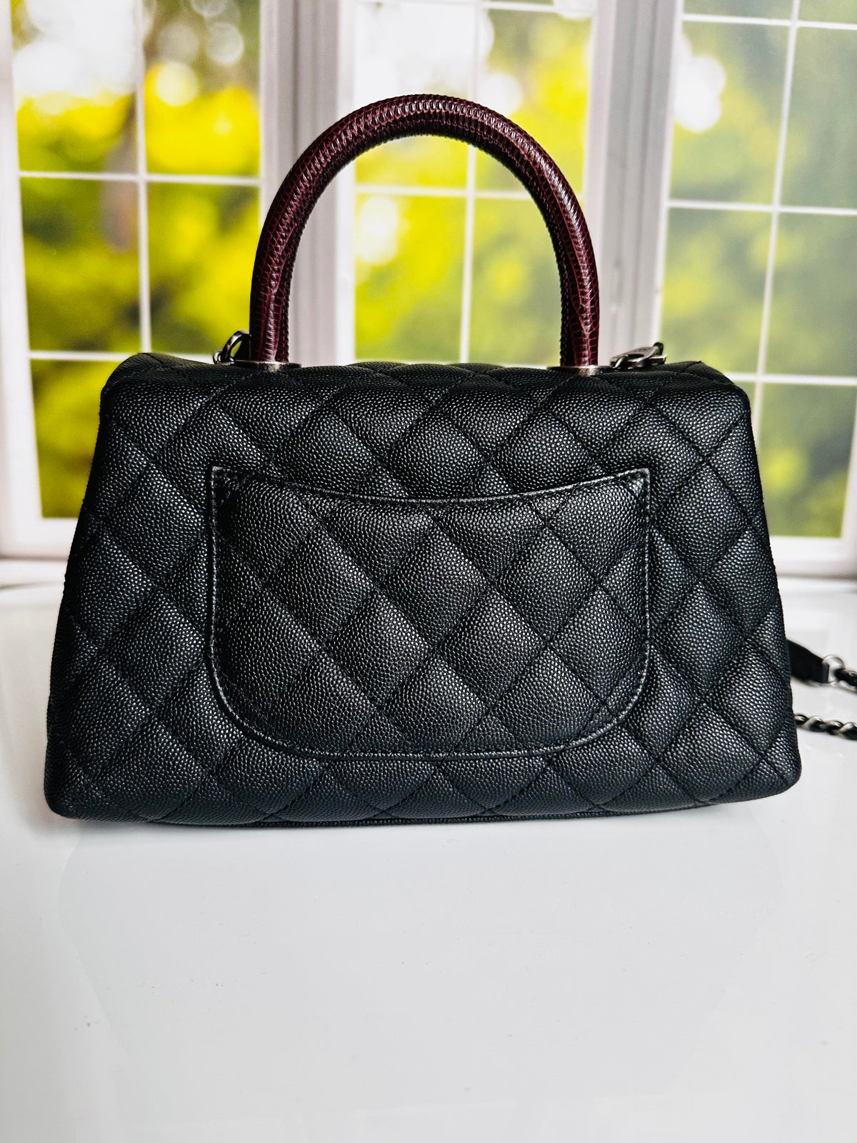 16B Chanel Small Coco Handle Black Caviar & Ruthenium Hardware w/Lizard Accent