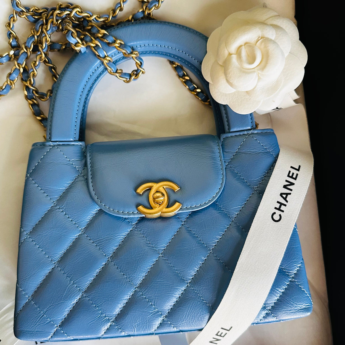 2025 Chanel Nano Kelly Shopper Aged Blue Calfskin GHW