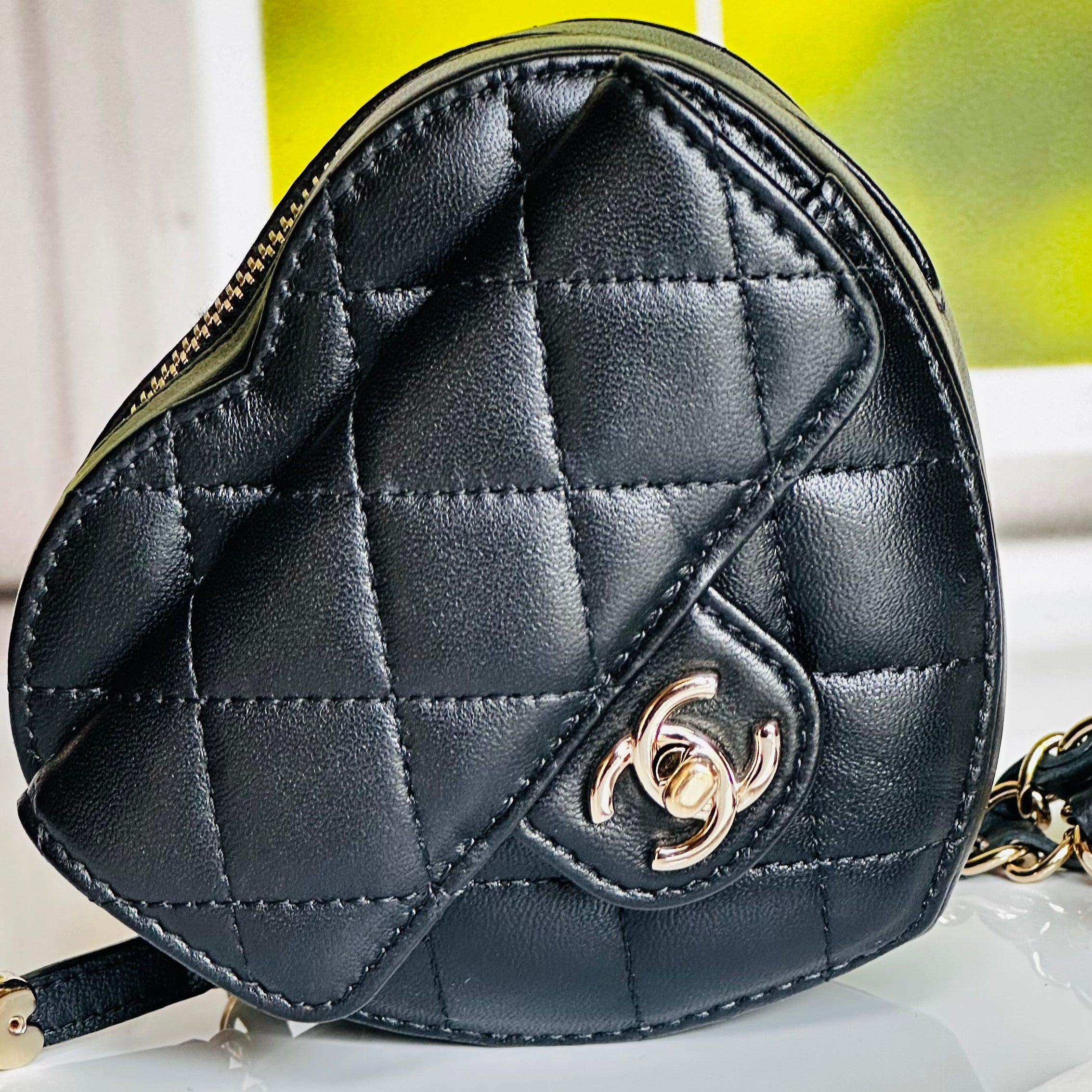 2022 Chanel CC in Love Heart Waist Bag Black Lambskin & Light Gold Hardware