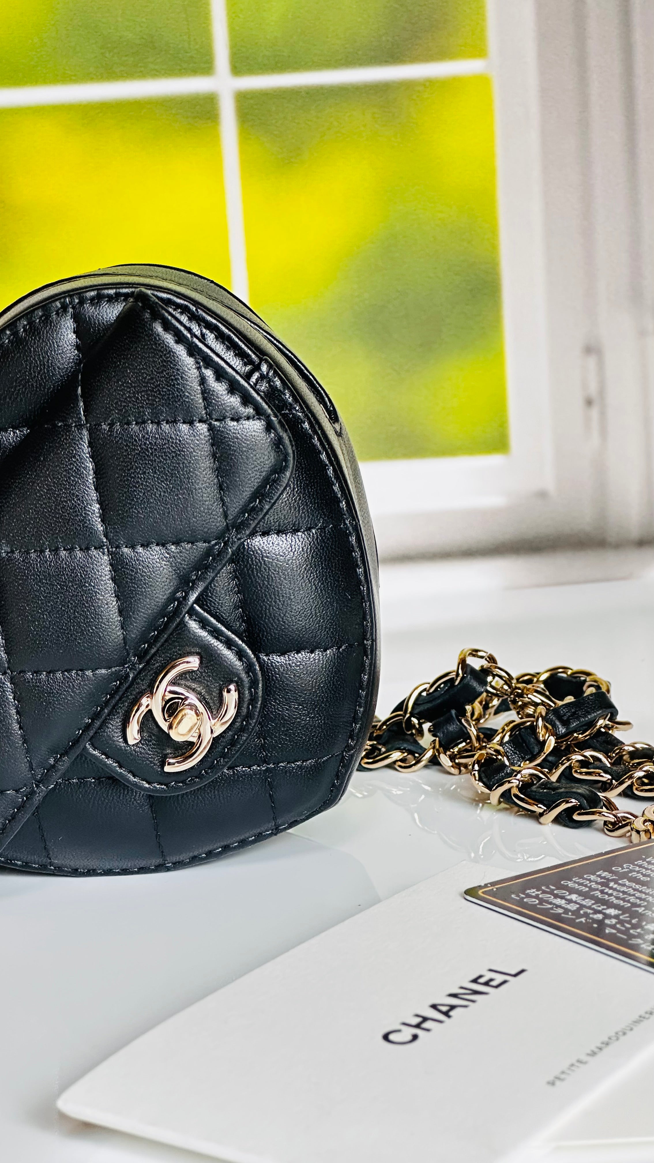 2022 Chanel CC in Love Heart Waist Bag Black Lambskin & Light Gold Hardware