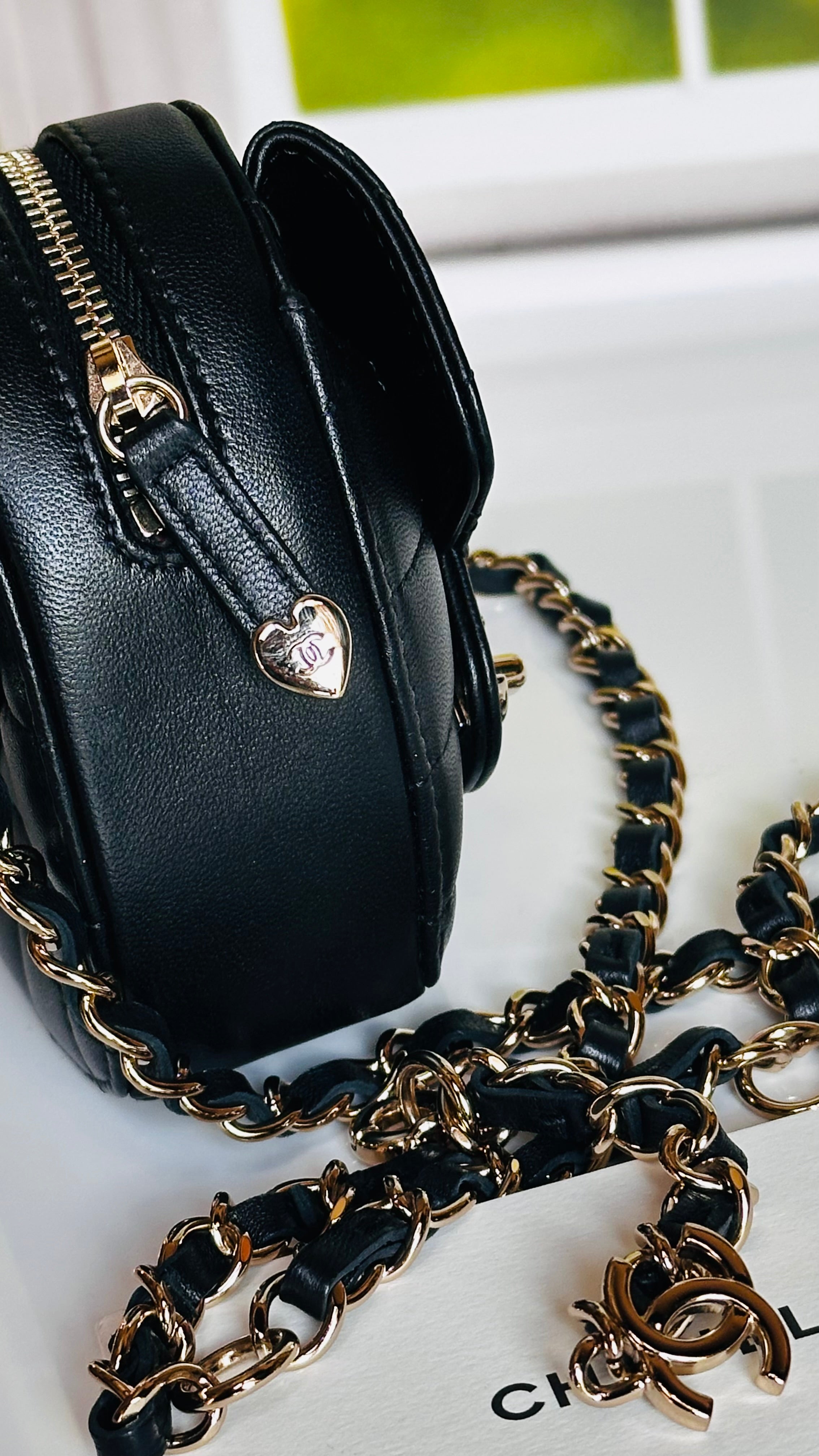 2022 Chanel CC in Love Heart Waist Bag Black Lambskin & Light Gold Hardware
