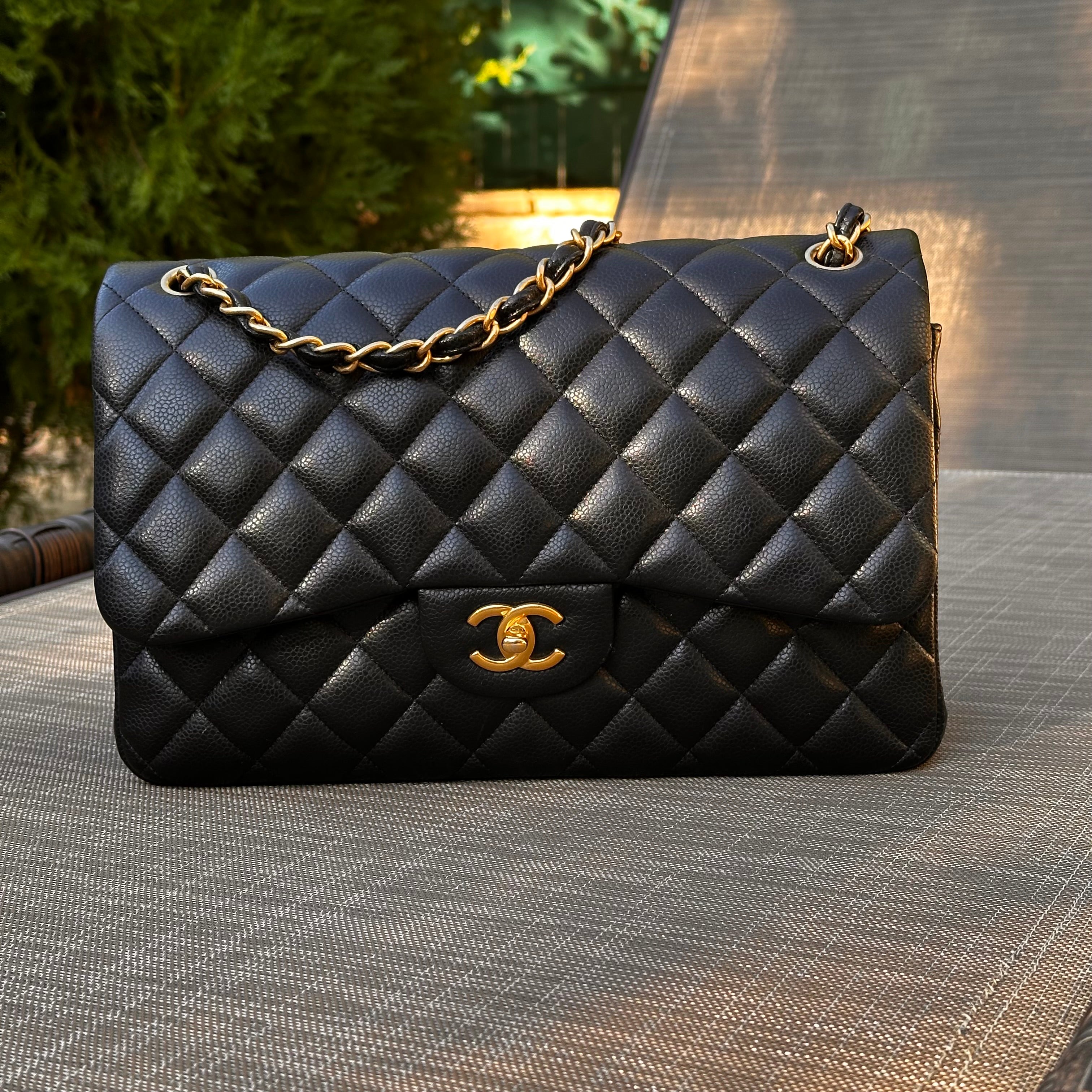 2016 Chanel Jumbo Iridescent Black Caviar Aged GHW