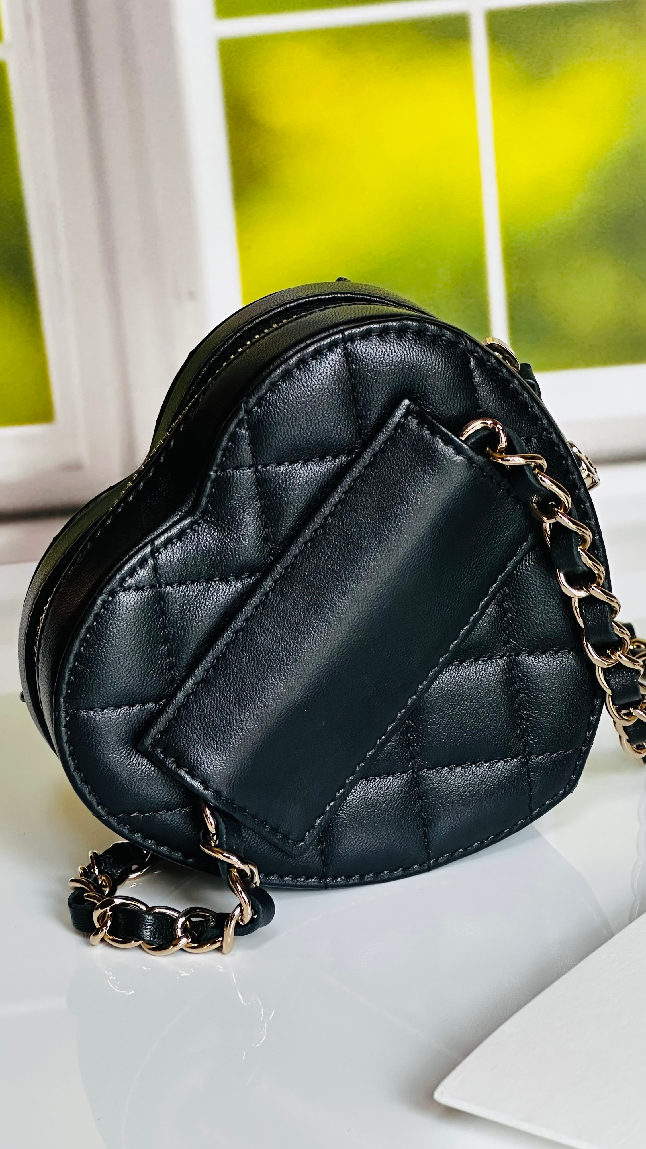 2022 Chanel CC in Love Heart Waist Bag Black Lambskin & Light Gold Hardware