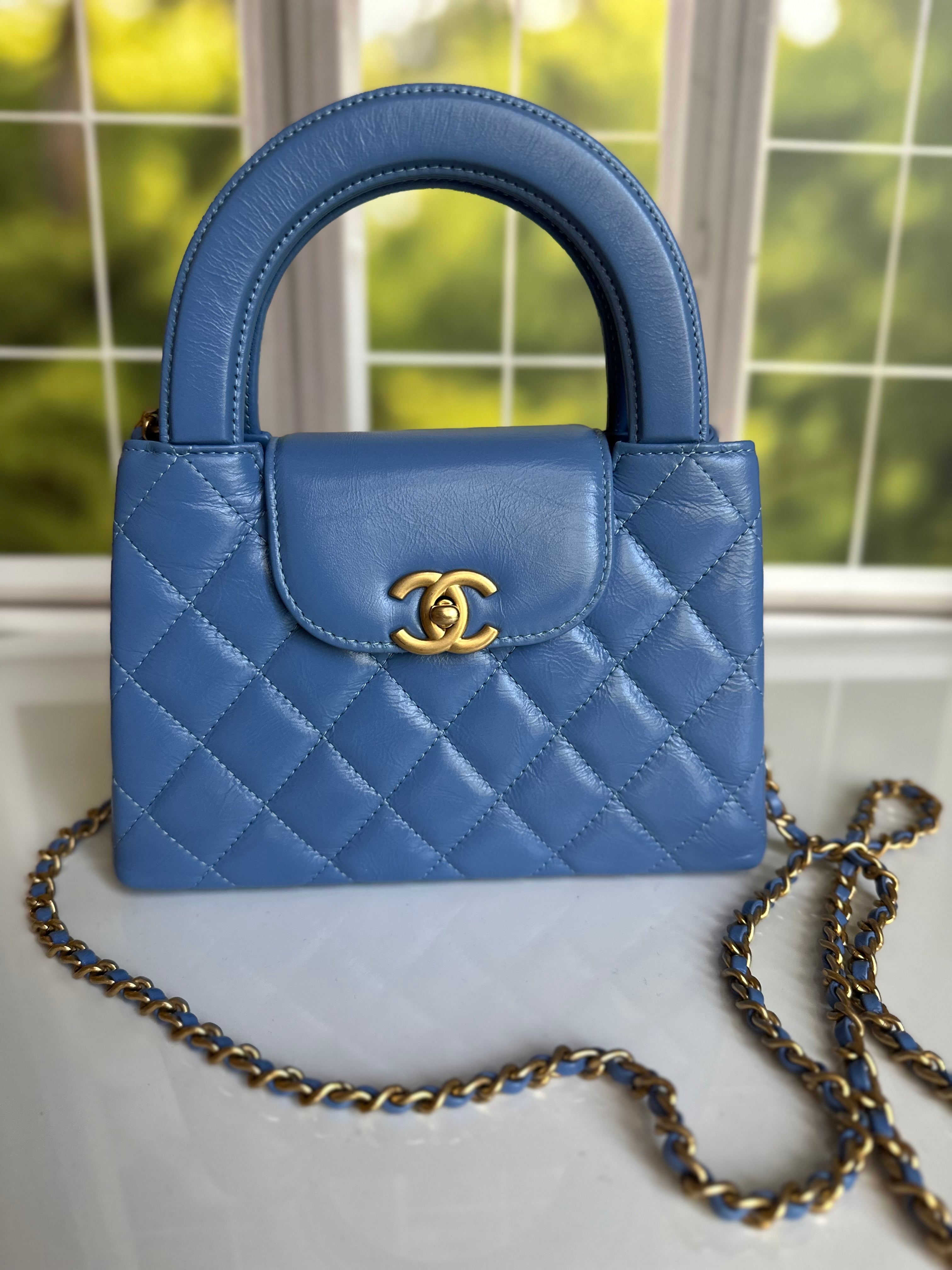 2025 Chanel Nano Kelly Shopper Aged Blue Calfskin GHW