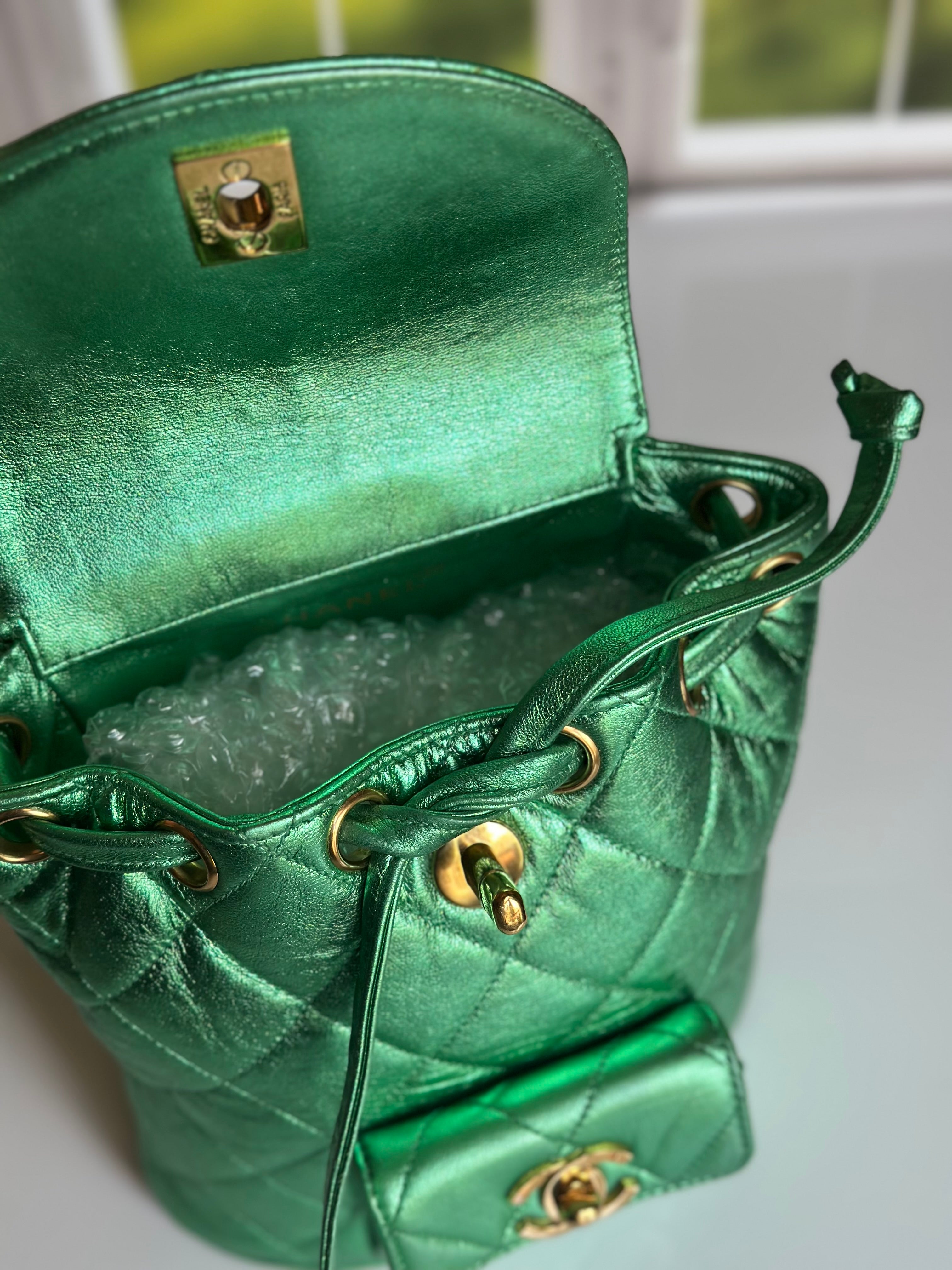 1994 Chanel Mini Duma Backpack Metallic Green Lambskin & 24K Gold Plated Hardware