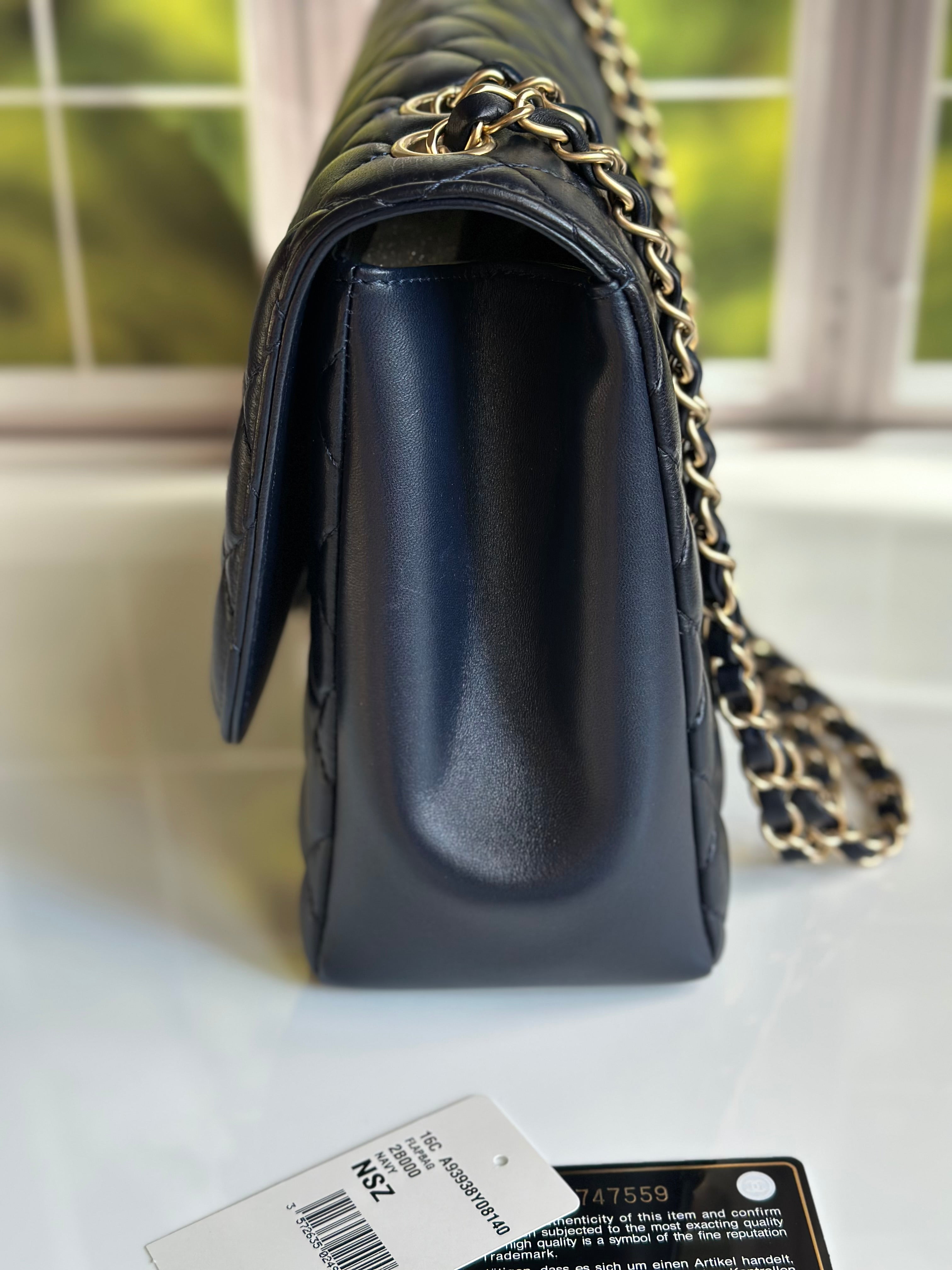 2016 Chanel Mademoiselle Chic Flap Navy Blue Lambskin and Satin Aged Gold Hardware