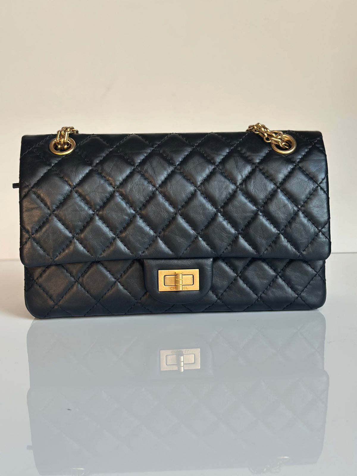 Chanel 2.55 Reissue Double Flap Black Aged Calfskin GHW Size 225