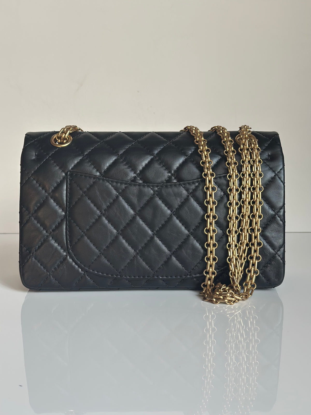 Chanel 2.55 Reissue Double Flap Black Aged Calfskin GHW Size 225