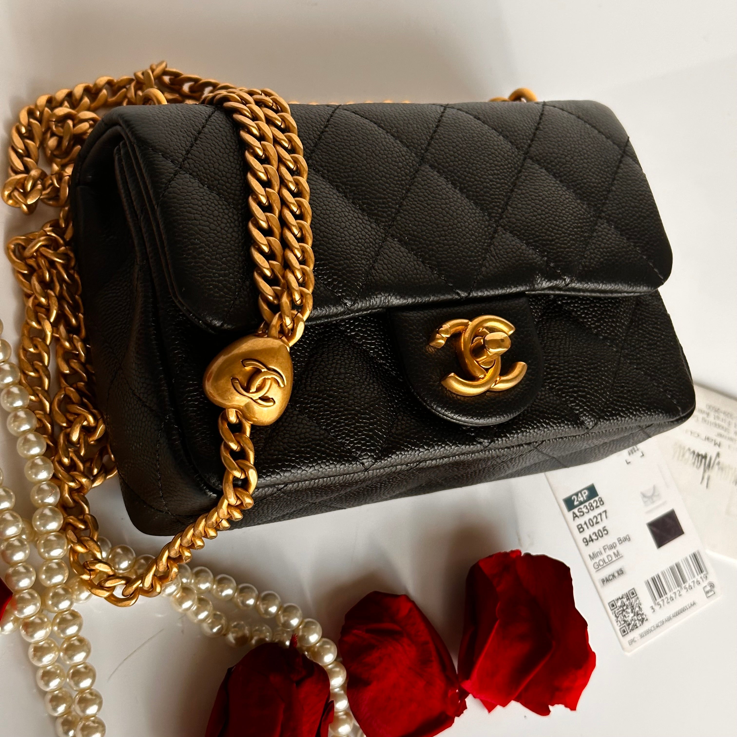 24P Chanel Mini Sweetheart Flap Black Caviar Aged GHW