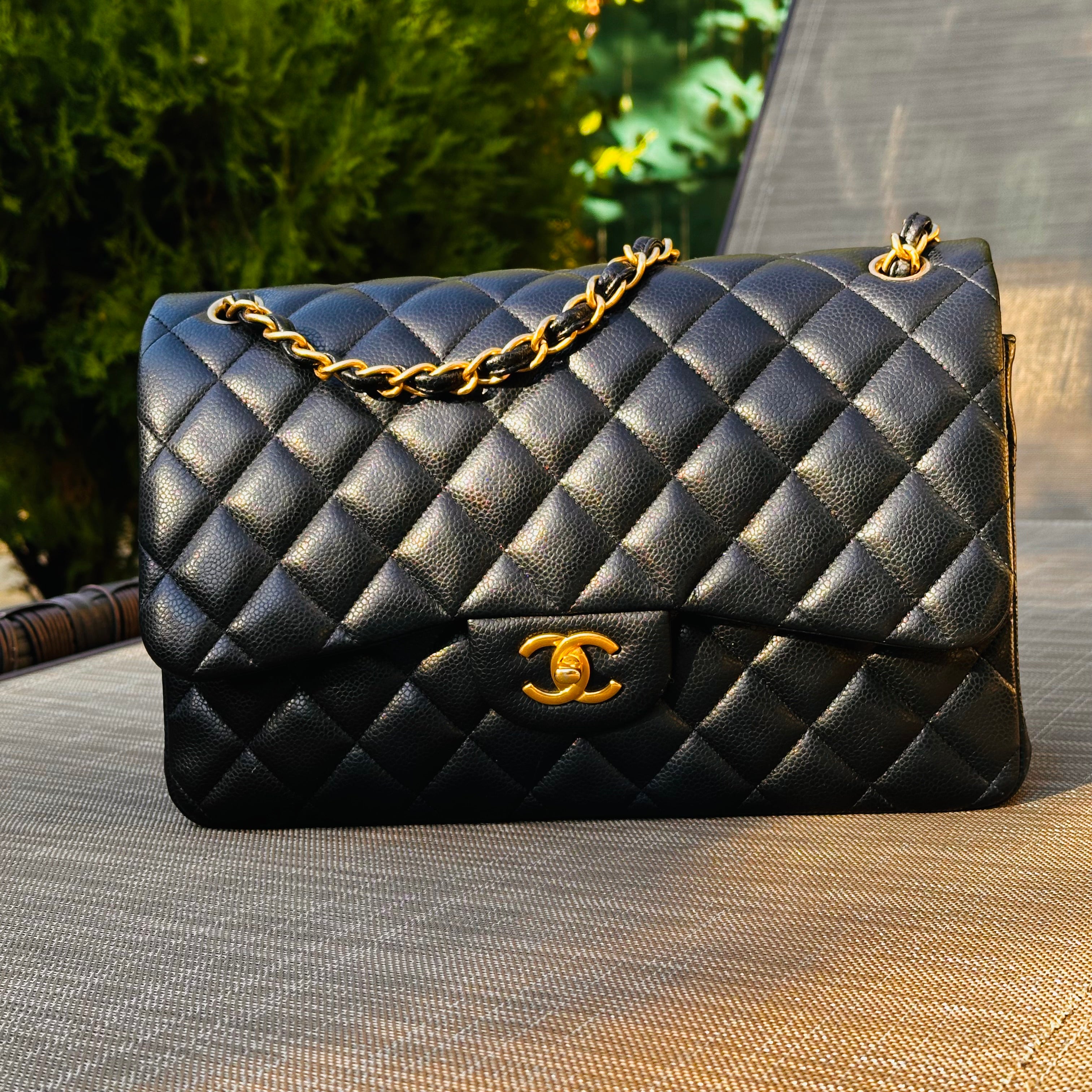 2016 Chanel Jumbo Iridescent Black Caviar Aged GHW