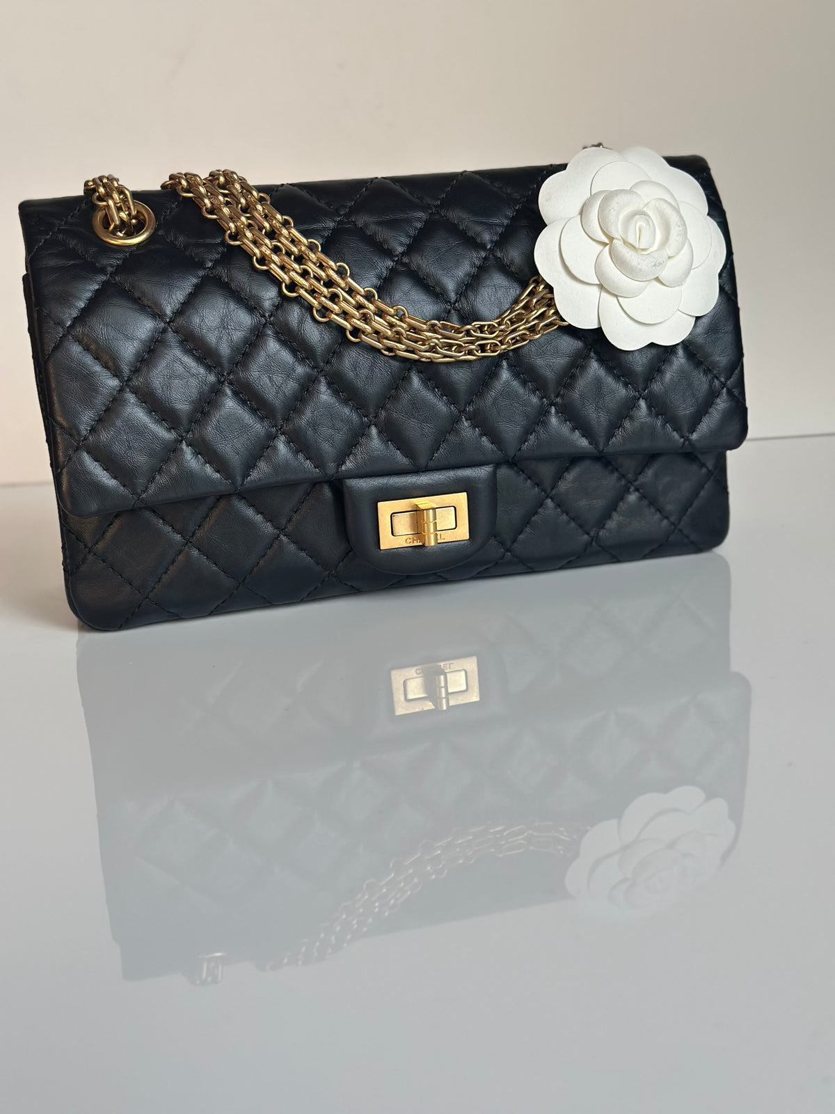 Chanel 2.55 Reissue Double Flap Black Aged Calfskin GHW Size 225