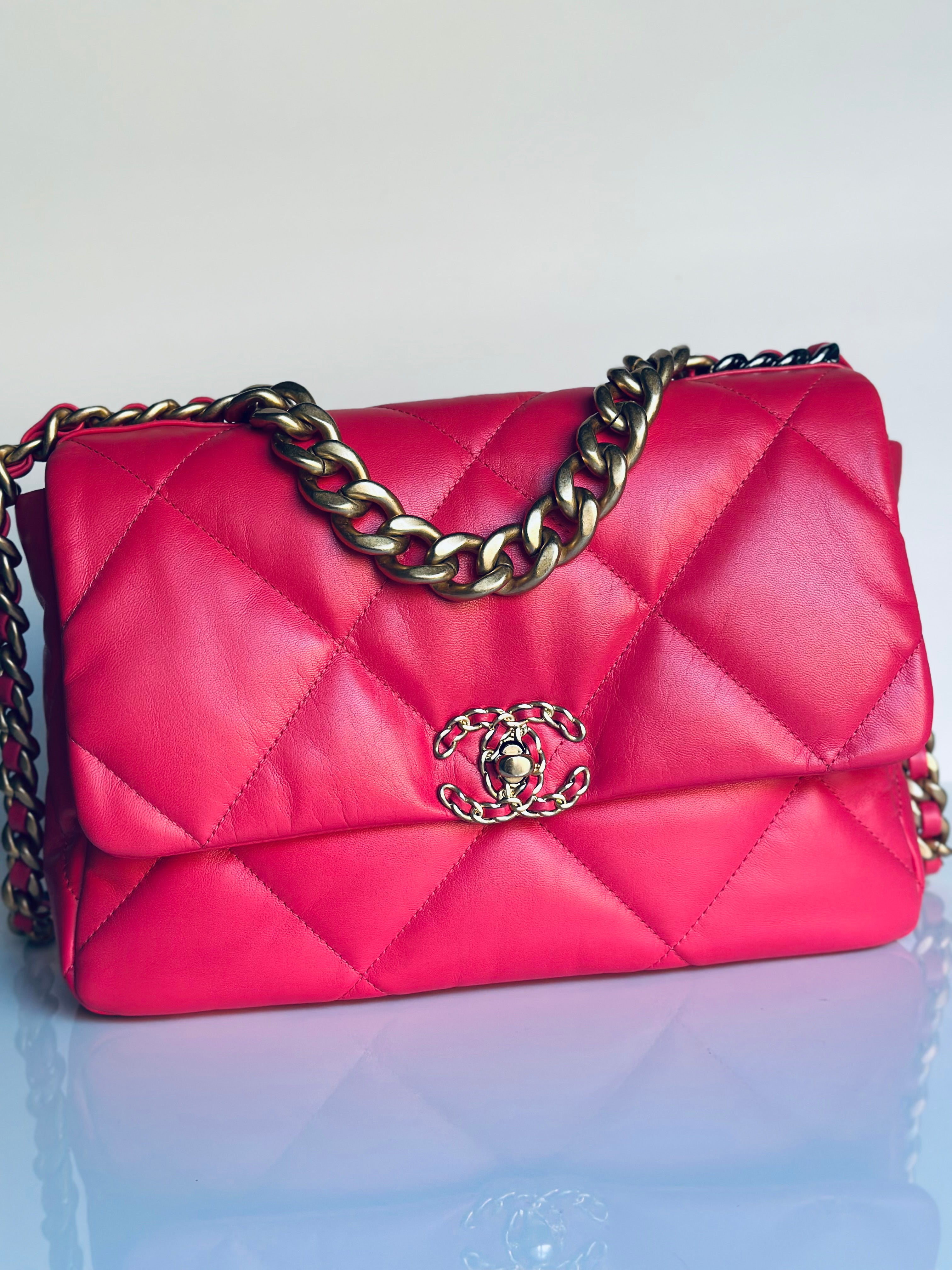 2020 Chanel 19 Large Flap Dark Pink Goatskin Trio-Mix Finish Hardware