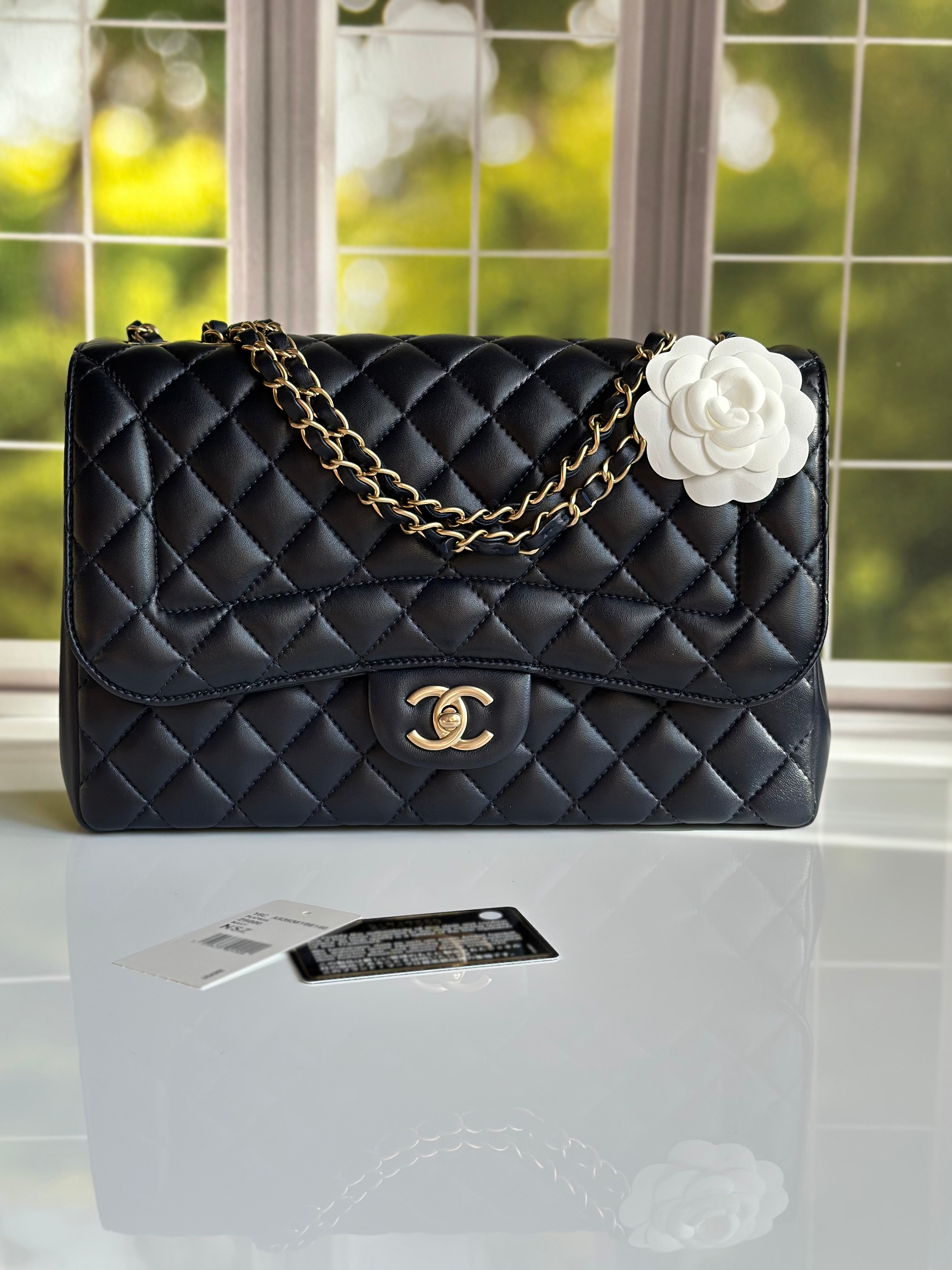 2016 Chanel Mademoiselle Chic Flap Navy Blue Lambskin and Satin Aged Gold Hardware