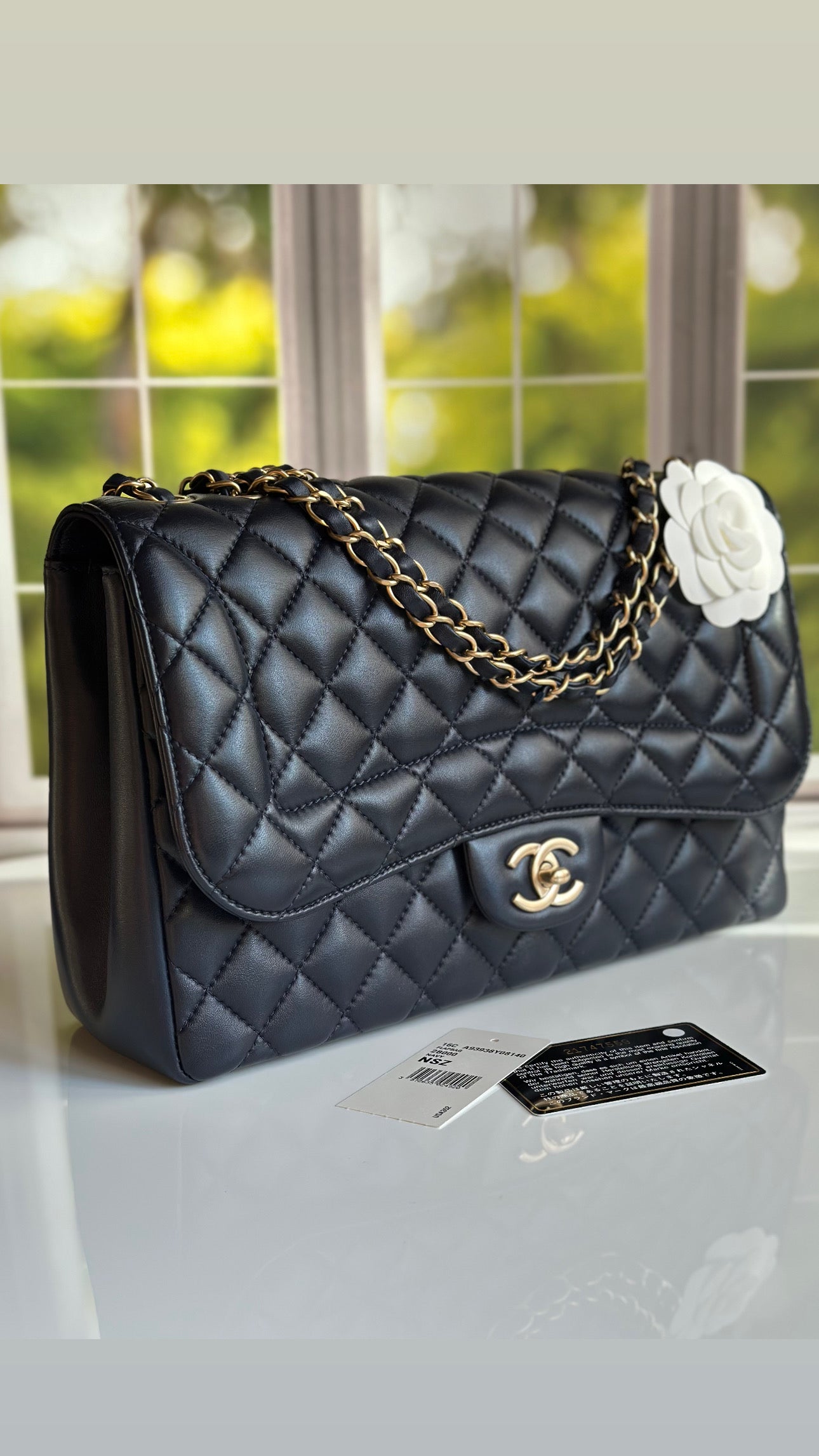 2016 Chanel Mademoiselle Chic Flap Navy Blue Lambskin and Satin Aged Gold Hardware