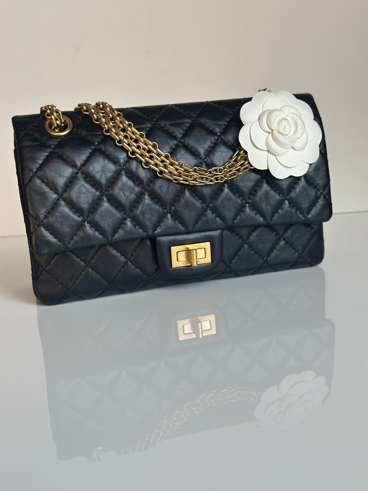 Chanel 2.55 Reissue Double Flap Black Aged Calfskin GHW Size 225