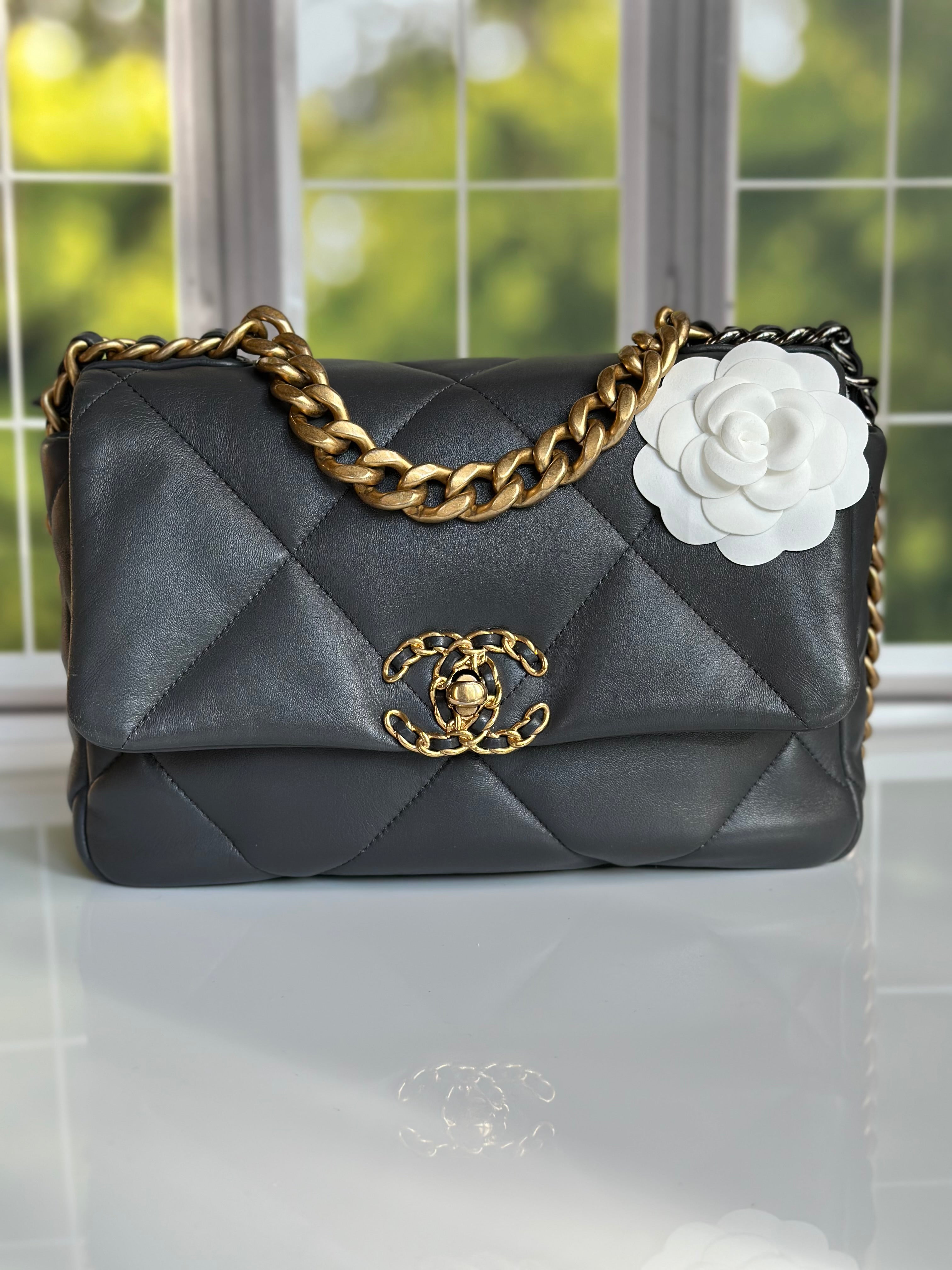 21B Chanel Small-Medium 19 Flap Dark Grey Lambskin