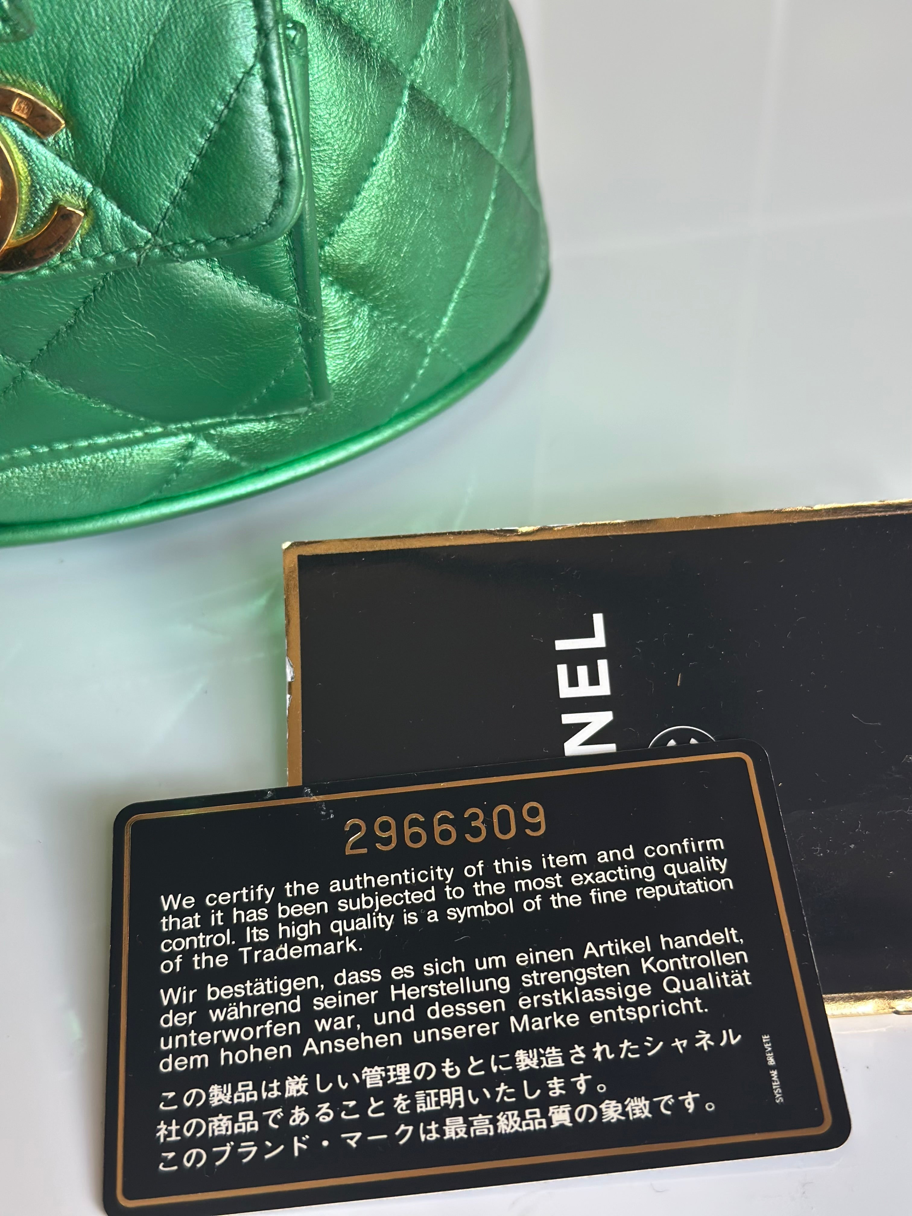 1994 Chanel Mini Duma Backpack Metallic Green Lambskin & 24K Gold Plated Hardware