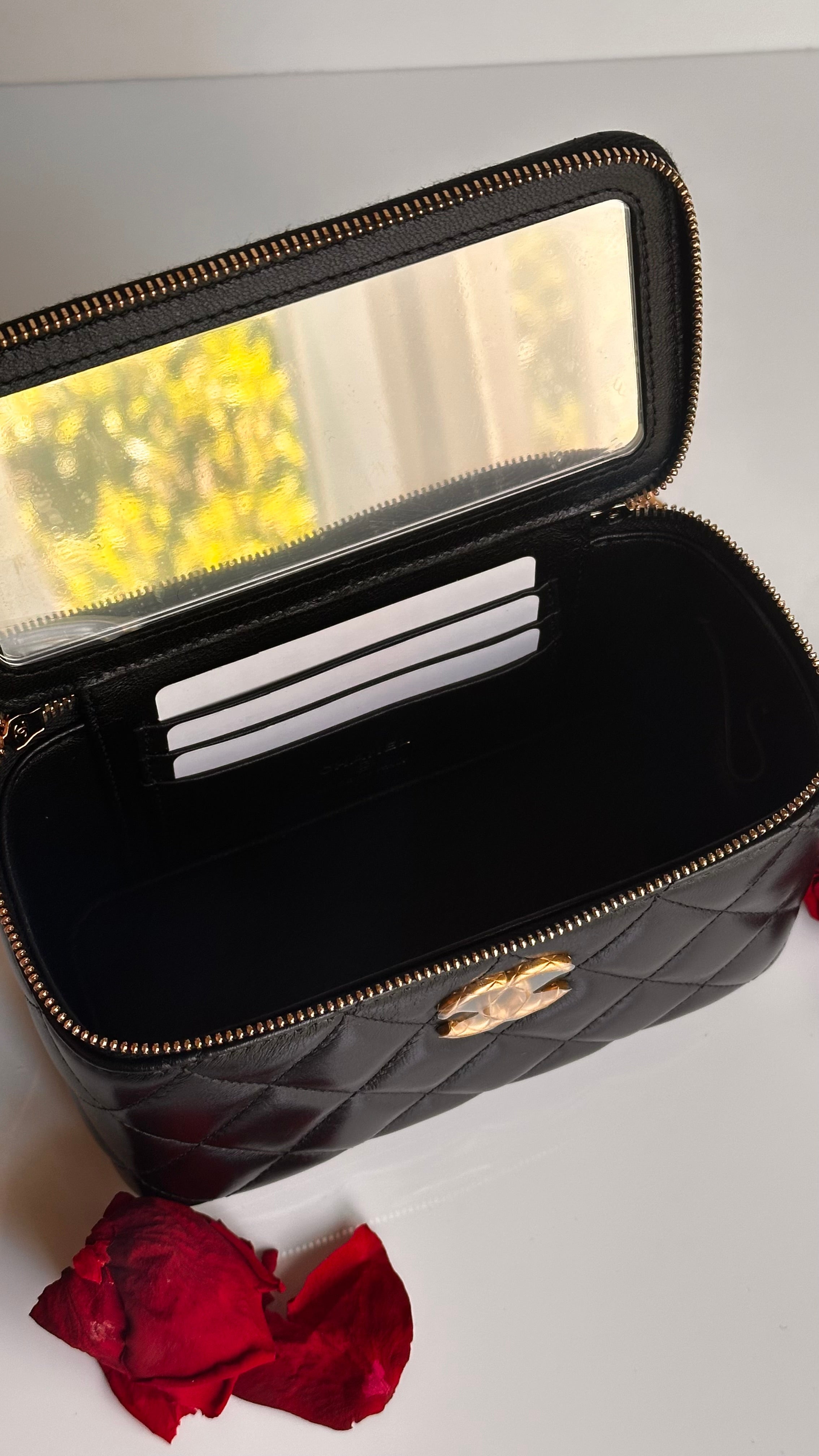 2023 Chanel All Side Long Vanity Bag Black Lambskin Aged Gold Hardware